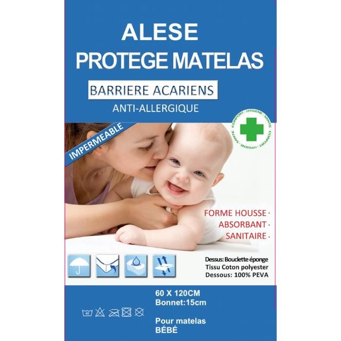Protège Matelas Bébé Anti-acarien 60x120 cm