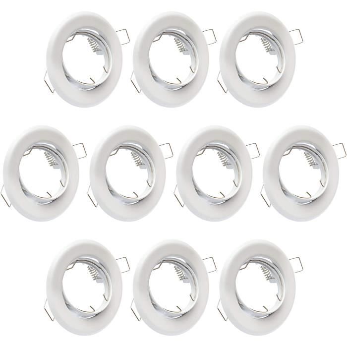 Lot De 10 Encastrables LED GU10 - Cadre Rond Métal Brossé, Ouverture 55-70mm, Pour éclairage Moderne Plafond