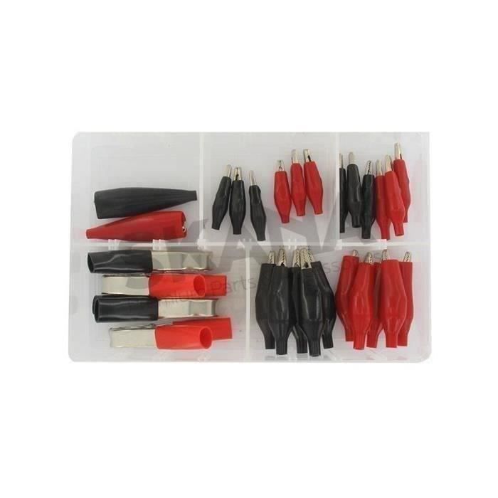 Coffret de 22 pinces électriques rouge et noire type alligator