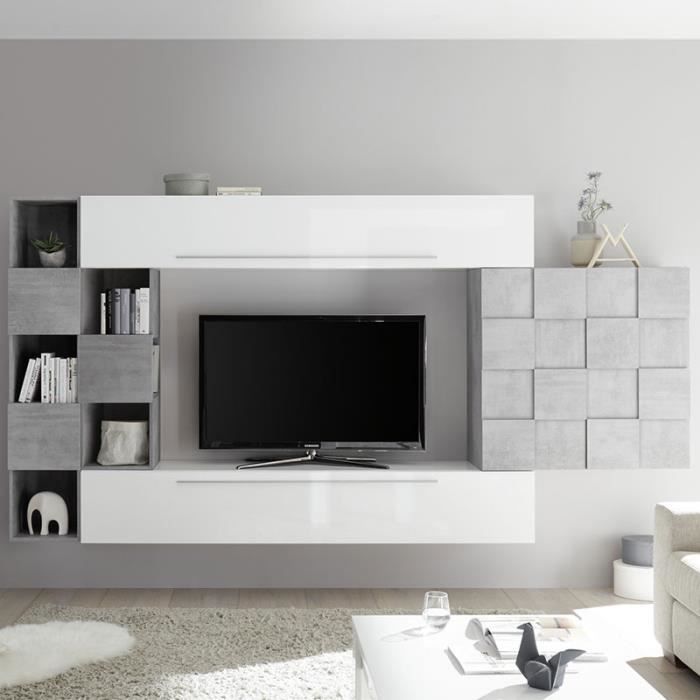 ensemble mural tv blanc et gris clair design arden