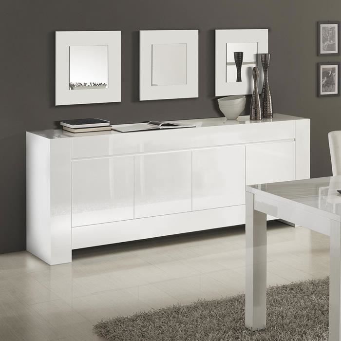 Buffet bahut blanc laqué design FLAVIE Buffet 4 portes L 160 x P 46,8 x