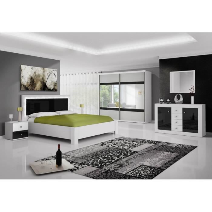 Chambre Complete Roma Noir Et Blanc Laque Avec Led Achat Vente