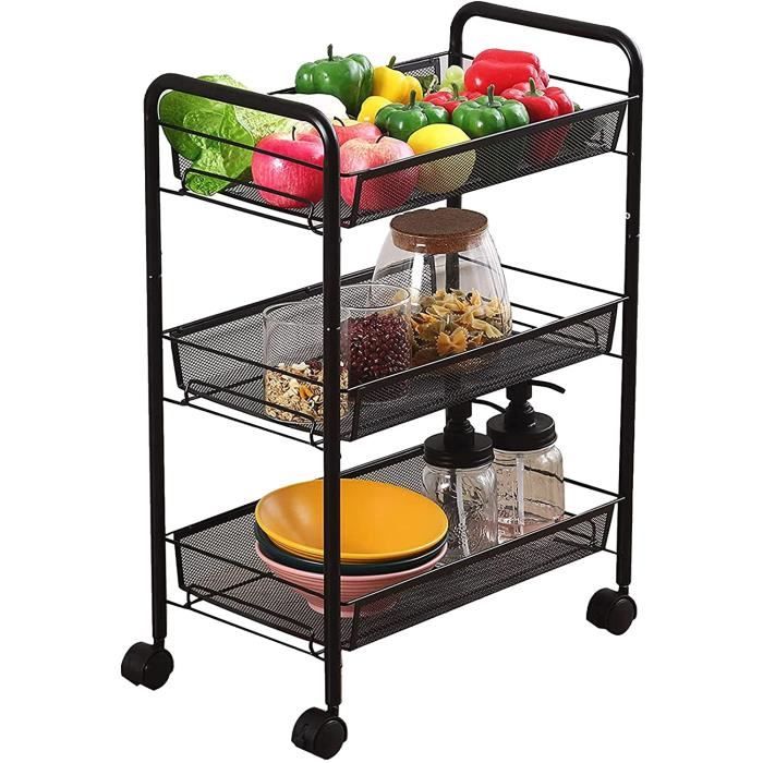 Chariot Roulette De Rangement Mince 3 Niveaux Desserte de Cuisine ...