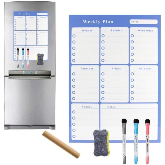 Planning Frigo Magnétique Effaçable - Calendrier Hebdomadaire Pour Réfrigérateur Avec Marqueurs Et Aimants - 29x20cm