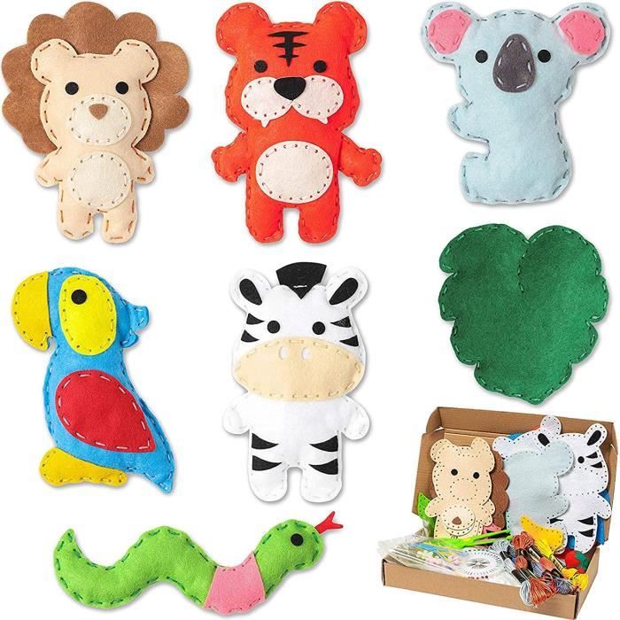 WHYCNJL Kit Couture DIY Enfants - 6 Animaux En Feutre Adorables à Créer Soi-Même, Idéal Débutants Et Filles Créatives, Porte-Clés Peluches Mignons