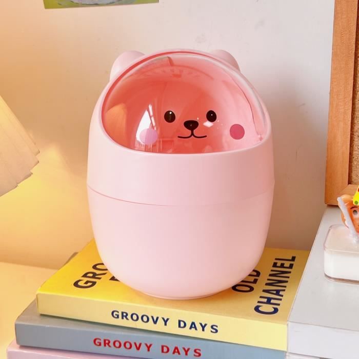 Mini Poubelle De Bureau Ours Mignon - Rose Avec Autocollants