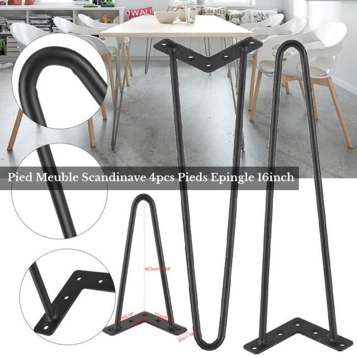 4pcs Pieds de table Robustes pour DIY pour Meuble Meuble TV Tiroirs Table de Chevet Noir 16po JIN234