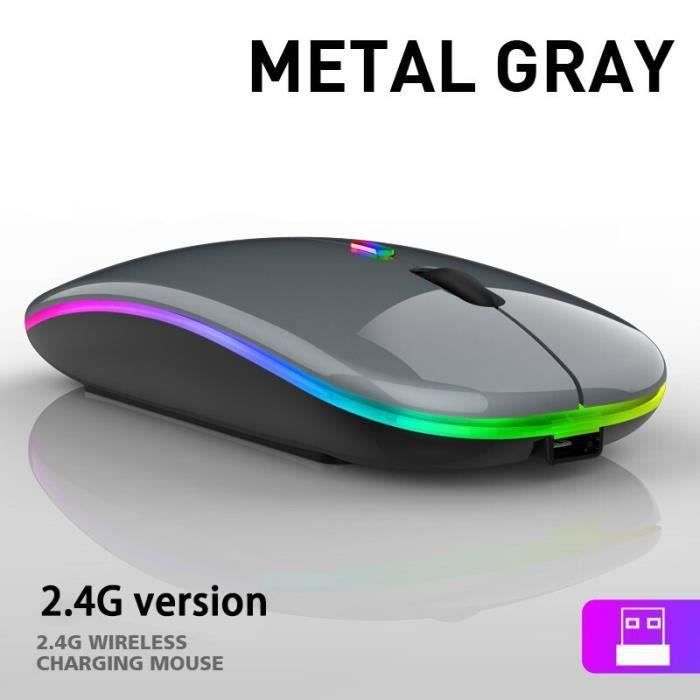 Souris Sans Fil Rechargeable - Double Connexion Bluetooth 5.0 Et USB 2.4G, Silencieuse - Compatible PC, Mac, Tablette - Gris - 9
