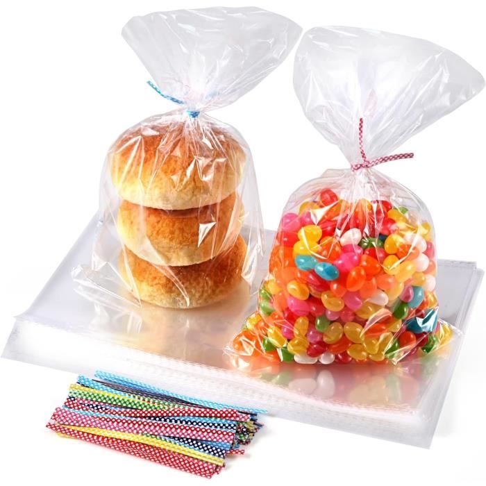 100 Pièces Sacs En Plastique Transparent Avec 100 Liens Torsadés Pour