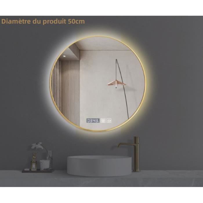 Miroir De Salle De Bain Rond LED 80 Cm Avec Anti-Buée - 3 Couleurs De Lumière, Commande Tactile, IP44
