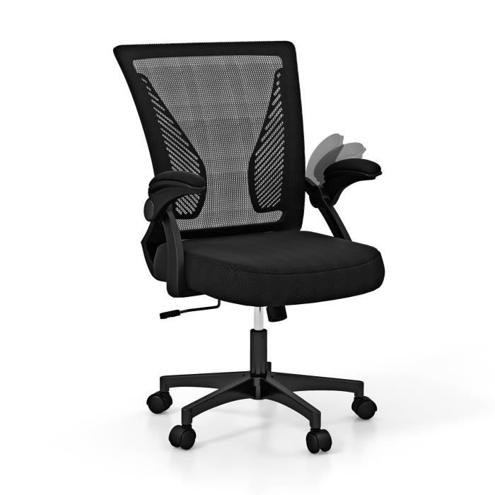 chaise de bureau ergonomique costway - dossier à bascule à 30° - accoudoirs rabattables - assise réglable - noir