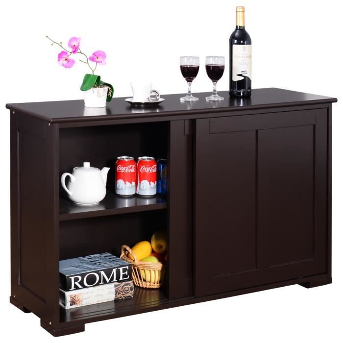 GOPLUS Buffet De Cuisine-2 Etagères-106x33x62,5CM-Porte Coulissante