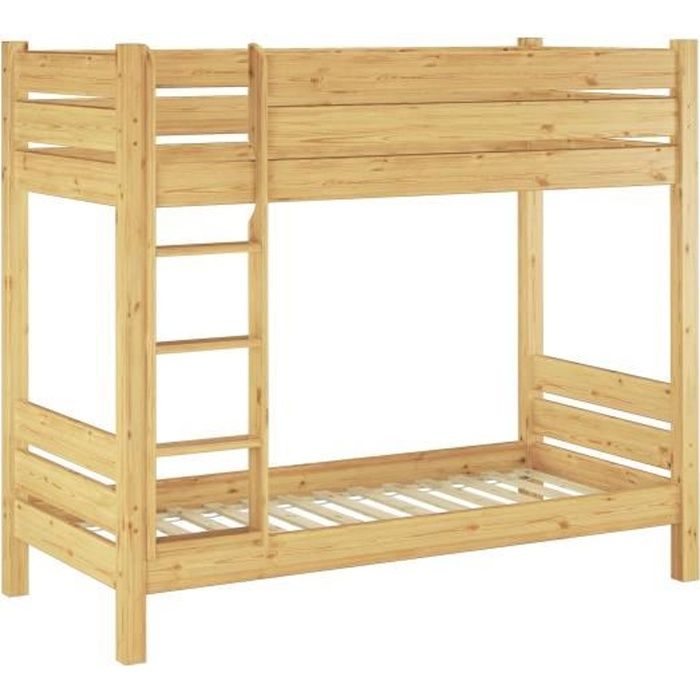 Lit superposé pour adultes en pin massif très stable 90x200 séparable avec sommiers 60.16-09T80 Lit superposé pour adultes en pin massif très stable 90x200 séparable avec sommiers 60.16-09T80