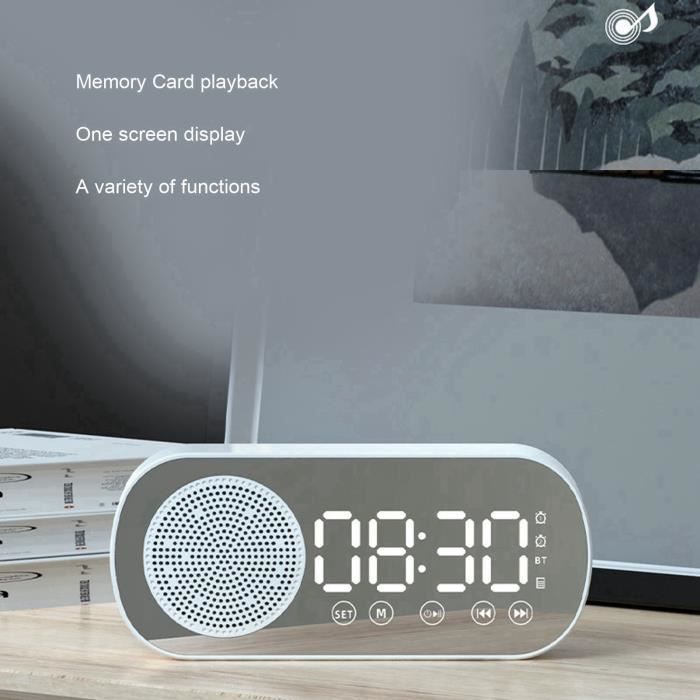 Haut-parleur Radio-réveil Avec Horloge Miroir - FM, Température, Double Alarme, Micro | Design élégant Rose