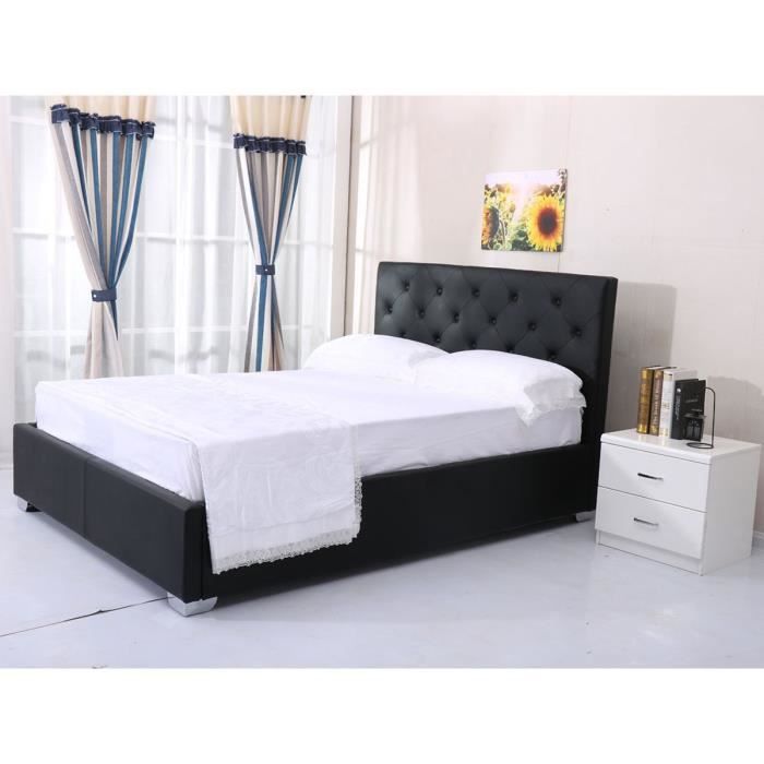 Lit Coffre Tino 160 X 200 Cm Noir Achat Vente Structure De