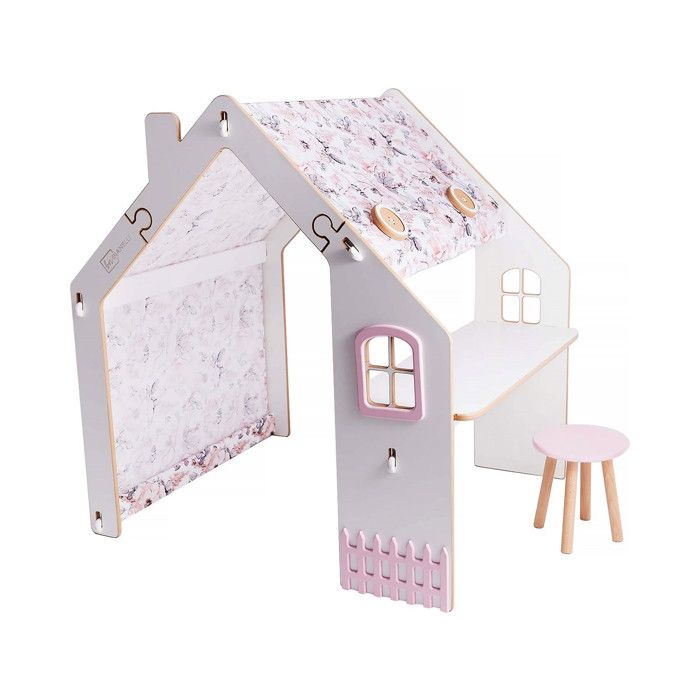 Maisonnette pour enfant en bois Bianelli avec bureau - 114 x 93 x 120 cm - Blanc / Rose Maisonnette pour enfant en bois Bianelli avec bureau - 114 x 93 x 120 cm - Blanc / Rose