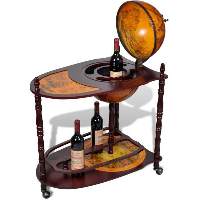 Bois Globe bar Vin Support Atlas Design Carte Motif minibar boissons Bouteille rack