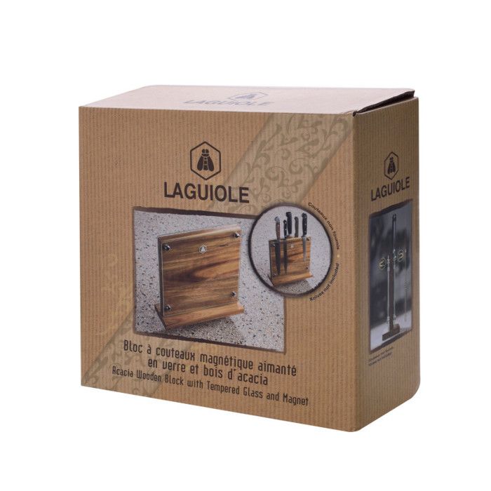 laguiole bloc repose couteau aimante en bois d accacia avec protection en verre trempe cdiscount maison