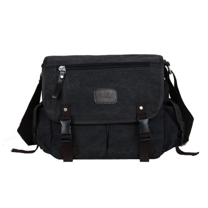 sac homme,sac bandoulière homme besace vintage en toile,grande capacité sac de voyage,accessoires cadeau anniversaire homme-noir