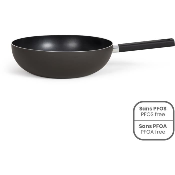 Wok Pradel Excellence Volna 32cm - Revêtement Pierre - Manche Amovible - Compatible Induction - Sans PFOA