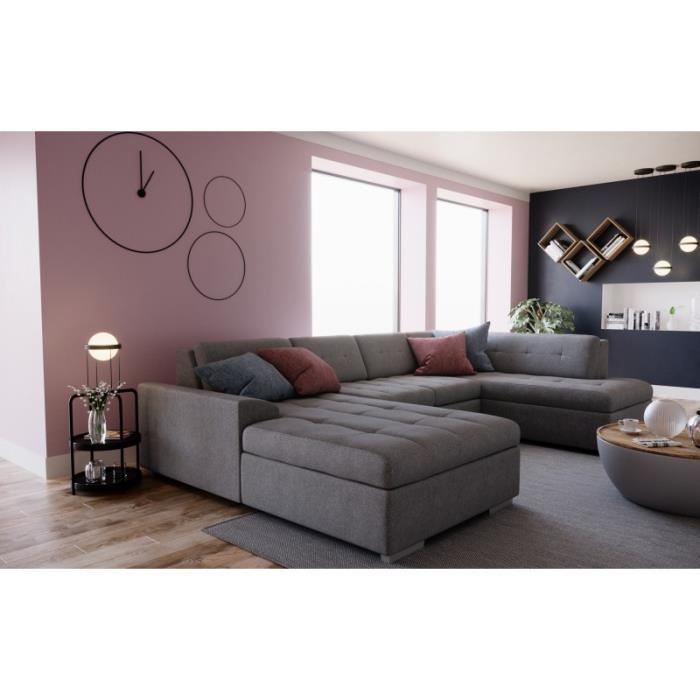 rodo canape d angle panoramique en u en tissu gris achat vente canape sofa divan cdiscount