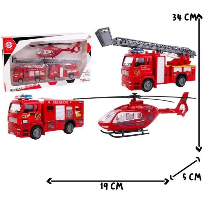 coffret 3  véhicules pompiers avec échelle