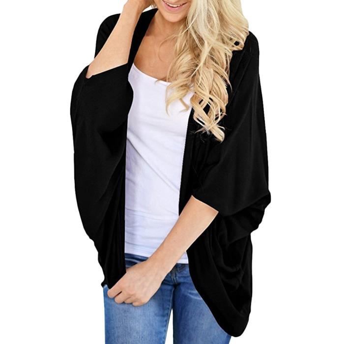 Solide Couleur d'été Femmes Kimono Cardigan manches en vrac Recouvrir  PZH80814591BKXL Noir Noir - Achat / Vente gilet - cardigan - Cdiscount