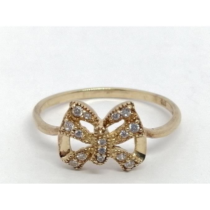 Bague Noeud Papillon En Or Jaune 375 1000 Et Pierres Zirconium
