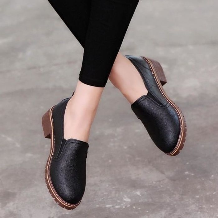 Chaussures Plates en Cuir Véritable pour Femme - Zencart - Bout Rond à  Lacets - Style Brogue - Noir/Jaune