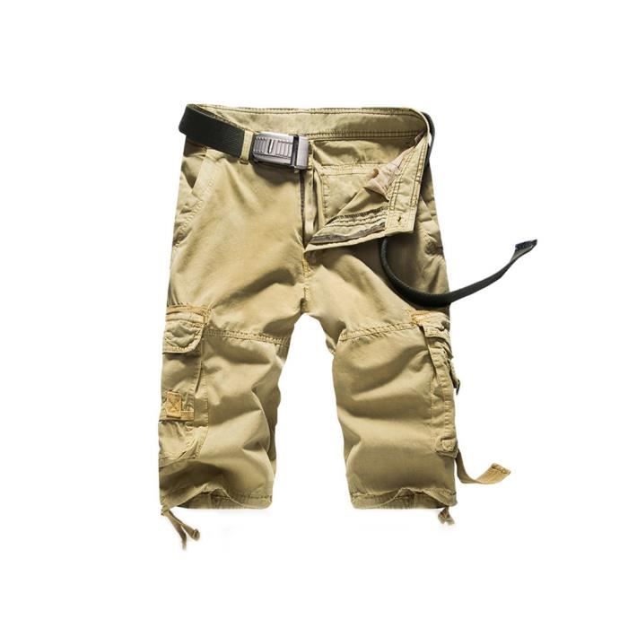 Short Cargo Homme - Coton - Taille élastique - Multi-poches - Tailles S à 4XL - Pour Travail Et Loisirs