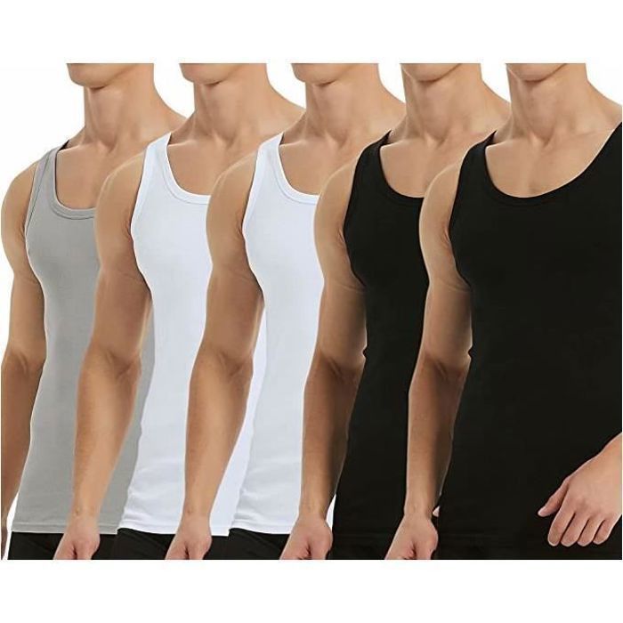 Débardeur Homme Lot de 5 Maillot de Corps 100% Coton Musculation Sport  Maillot de Corps