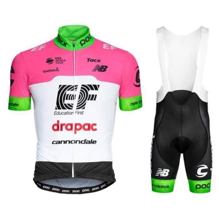 Ensemble de Maillot de Cyclisme Homme Manches Courtes + Cuissard à Vélo GEL Blanc - VTT Cycle