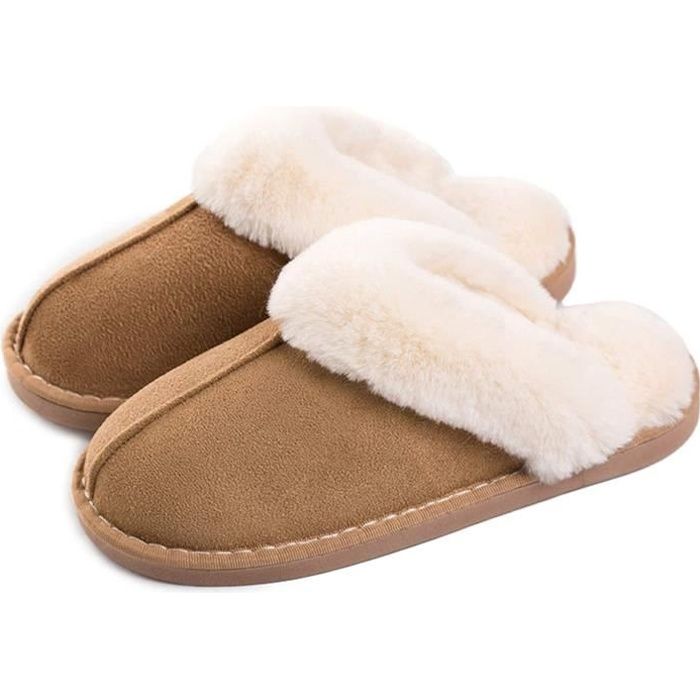 Femme Chaussons Dame Duveteux Fausse Fourrure Confort Pantoufles Chaud antidérapant des Sandales à Bout Ouvert Flou 