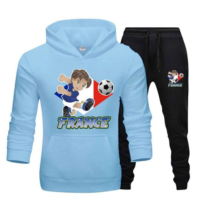Jogging survêtement enfant - Football - Bleu ciel - Manches longues - 65% polyester - 35% coton
