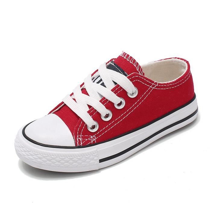 AIEVIS Basket Enfant - AIEVIS - Confortable en Toile - Rouge - Mixte - Lacets - Plat