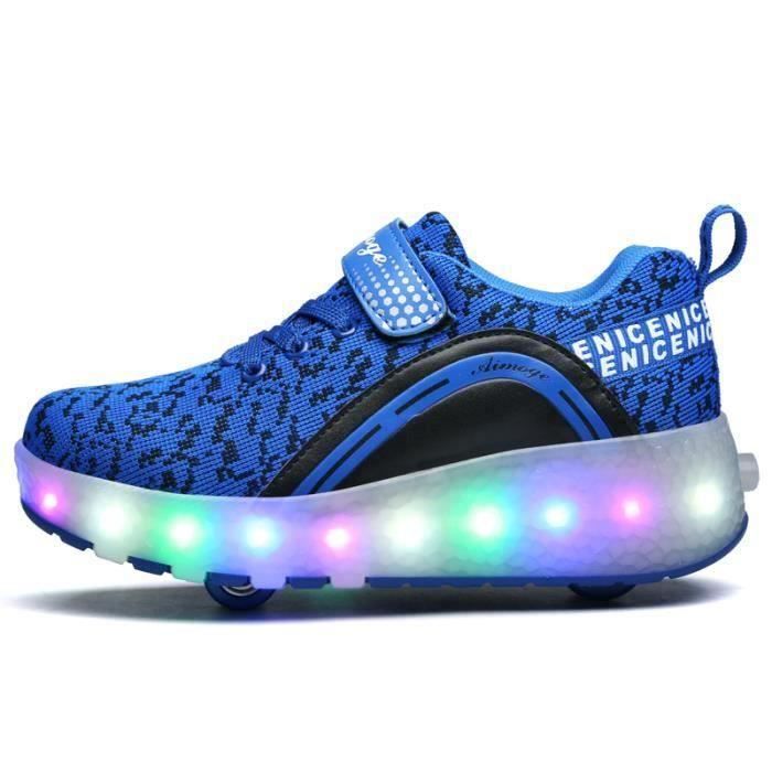Basket Enfants Roller Sneaker avec Double Roue Bleu LED lumineux