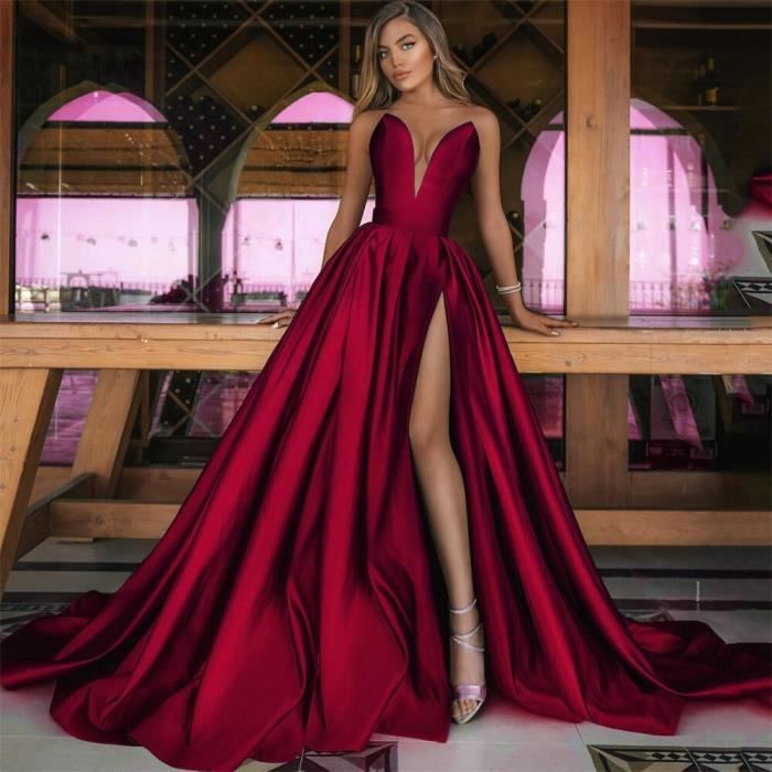 Robe de mariee pour femme marque de luxe couleur unie sexy jupe longue robe de mariee rouge Rouge Cdiscount Pret a Porter