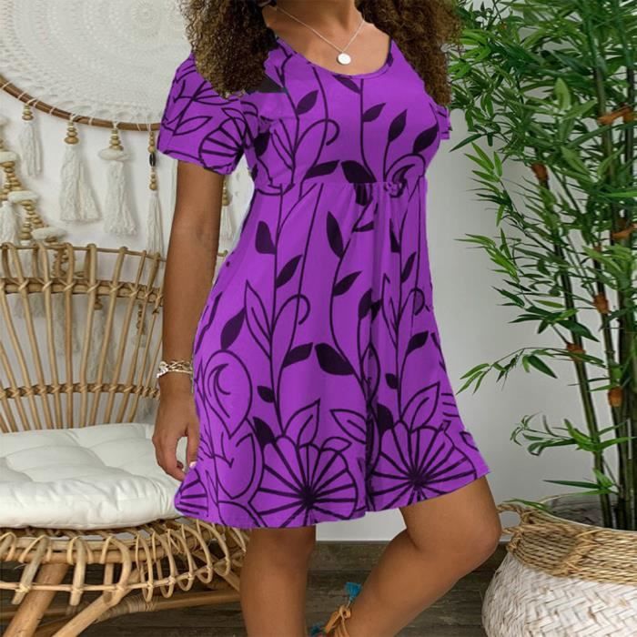 CheChury Robe Fleurie Femme - Robe D'Été Mini à Manches Courtes Col V Bohème Imprimé Floral Élégante