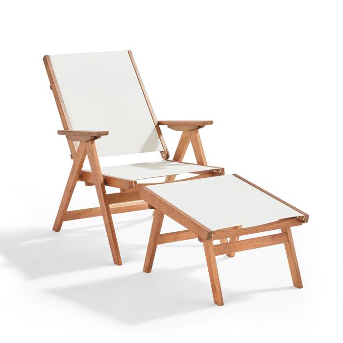 Fauteuil relax en bois deucalyptus avec repose-pieds blanc Sisco -