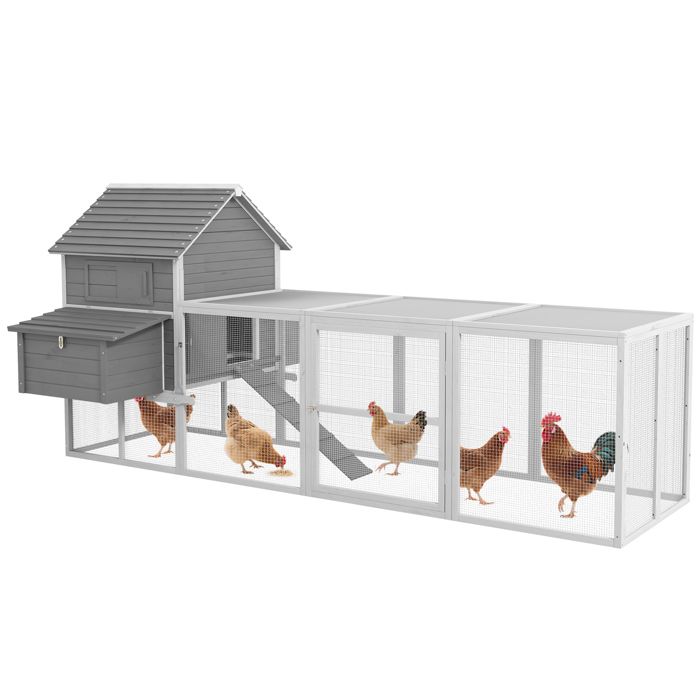 Meilleurs prix pour Poulailler cottage cage à poules sur pied dim. 310L x 149l x 149H cm multi-équipement bois sapin gris