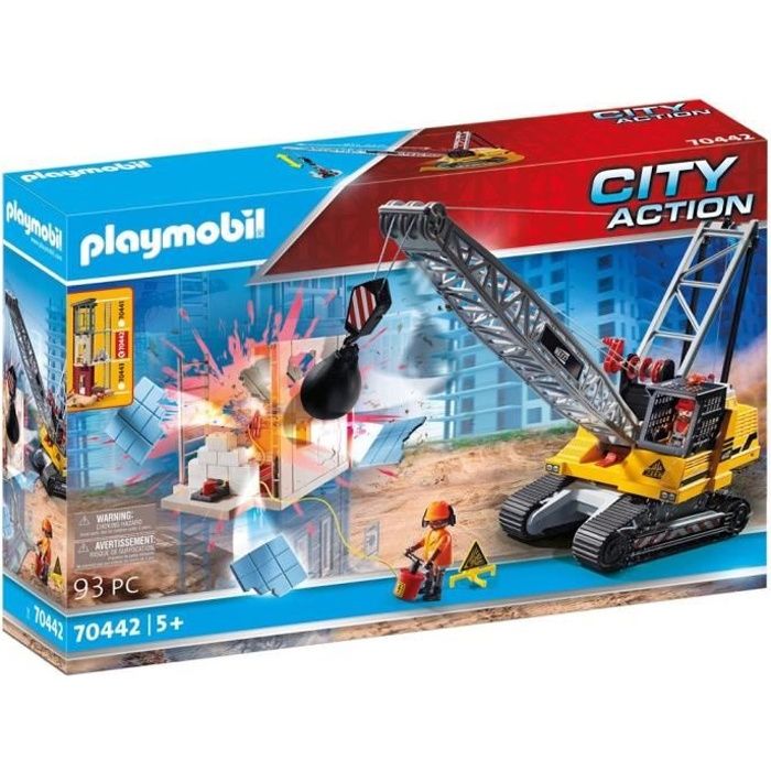 PLAYMOBIL - 70442 - City Action La Construction - Dragline avec mur de construction