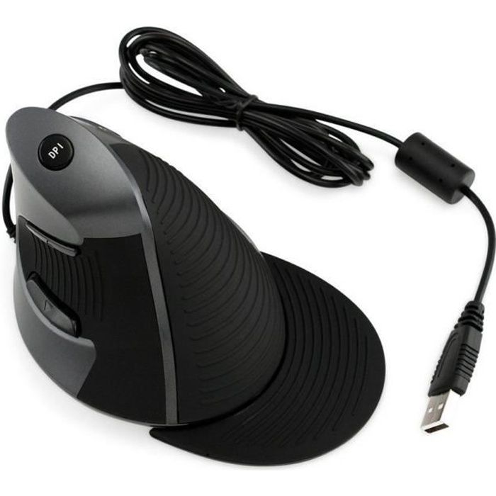 Souris Verticale Ergonomique – USB – 1600 DPI – Noir – Optique – Filaire