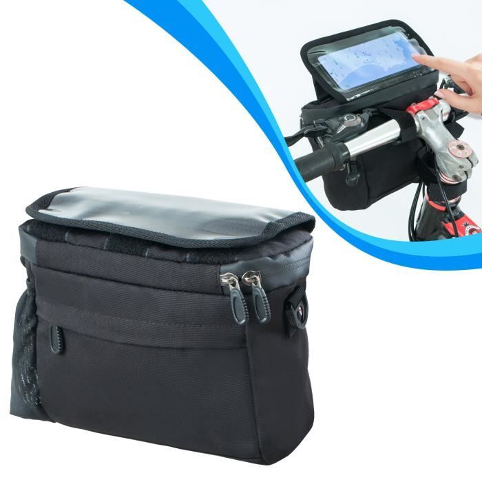 Sacoche de guidon vélo - WOZWE - 3.2L - Support téléphone - Noir