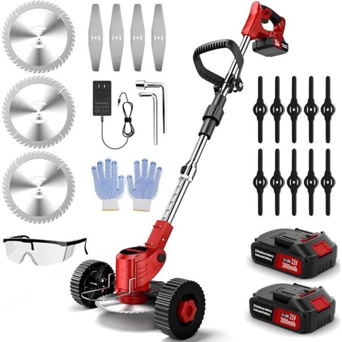 Tondeuse à Gazon Sans Fil 21V – Largeur 21cm, Batterie 3.0Ah, Pour Pelouse Jusqu'à 50 M², 3 Hauteurs De Coupe