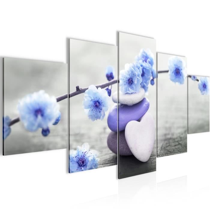 Runa Art Murale Feng Shui Tela Non Tessuta 5 Pezzi - Pietre, Bambù E Rosa Per Camera Da Letto O Corridoio 502053c