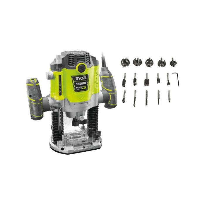 Pack RYOBI Défonceuse électrique RRT1600 K 254mm Coffret 15 fraises panachées RAKRBS15