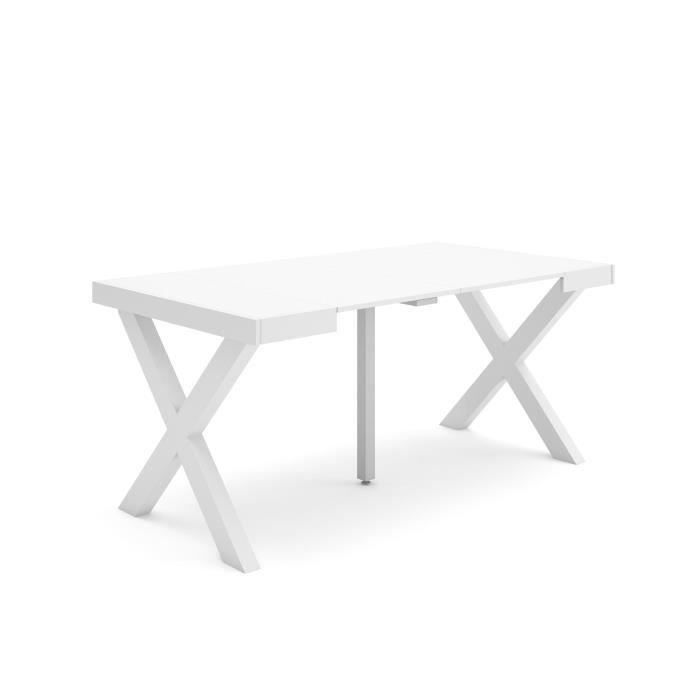 Table console extensible 160x90x72 6cm Pour 8 personnes Pieds bois massif Blanc RF2734