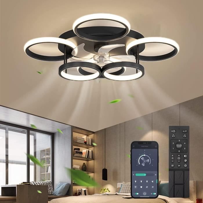 Ventilateur Plafond Avec Lumière LED Dimmable 72W - Plafonnier Rotatif Invisible 360° Télécommandé, Idéal Salon, Chambre & Salle à Manger