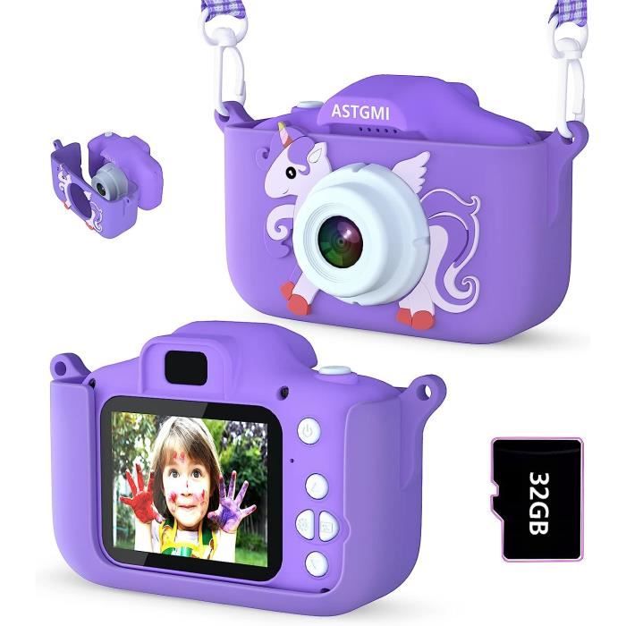 Hangrui – Appareil Photo Enfant 2,0 Pouces – Design Dinosaure – 20 MP – Vidéo 1080p – Carte 32 Go Incluse – Bleu – Dès 3 Ans