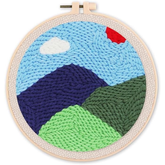 Figured'Art Punch Needle Kit Complet pour Adultes et Enfants - Étoile filante - Parfait pour Débutant. Set prêt à broder taille 20x20cm avec cadre circulaire - Kit Punch Needle - Punch Needle - Broderie